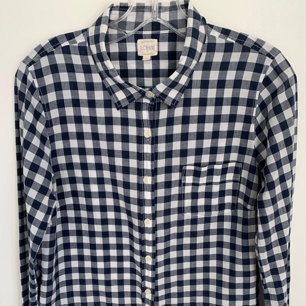 J.Crew Navy and White Gingham Button Up Shirt